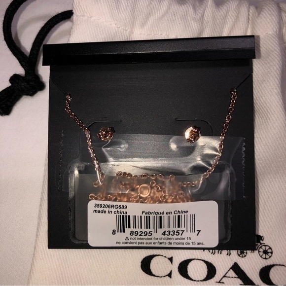 Coach Open Circle Necklace Tea Rose Earring Set NEW Rose Gold - Picture 3 of 3